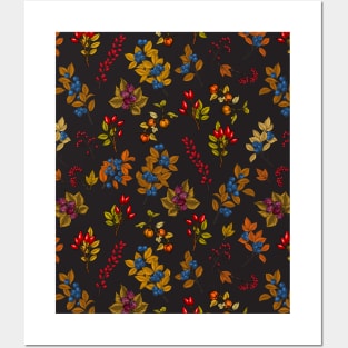 Autumn berries on chocolate brown Posters and Art